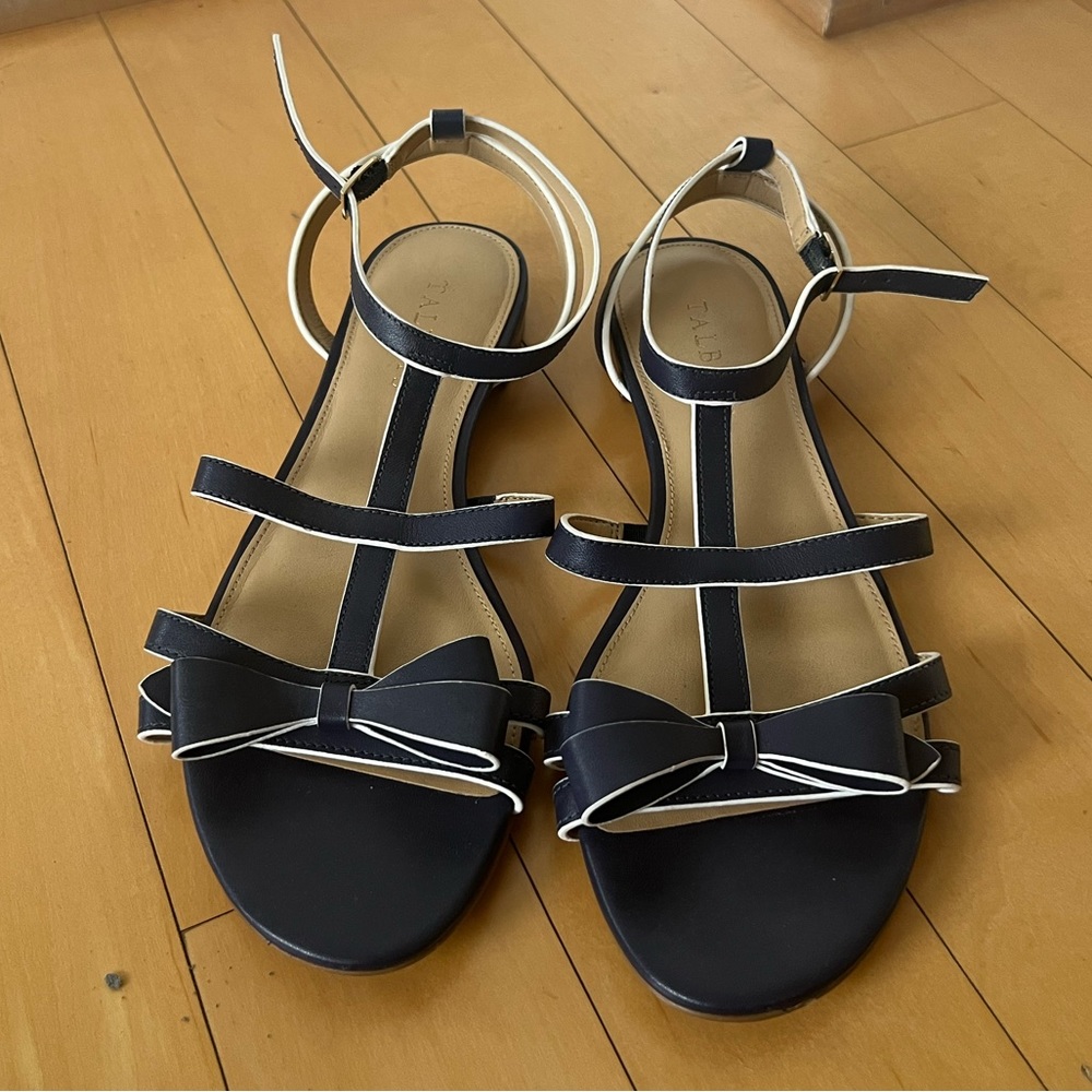 Navy and White Strappy Bow Sandals